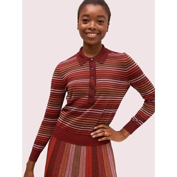 NWT Kate Spade Metallic Stripe Polo Sweater Pink Purple XXS - Picture 2 of 7